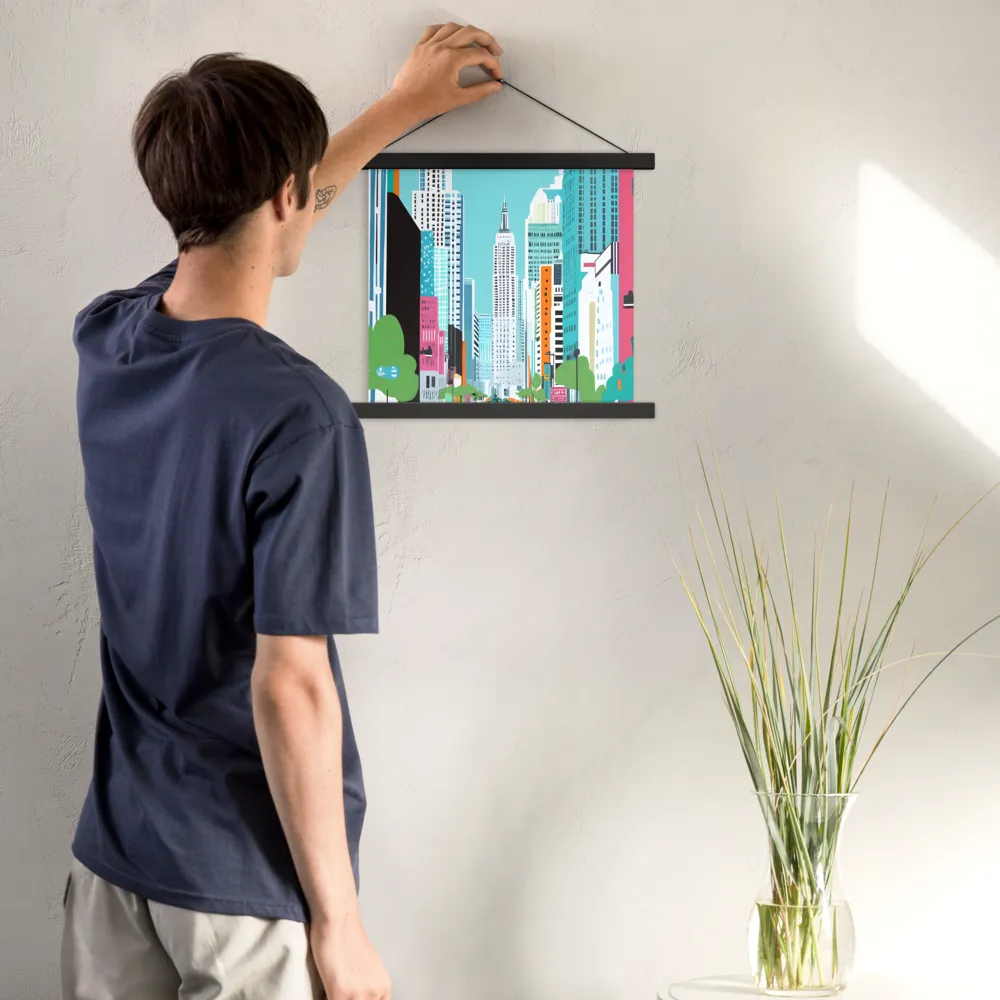 Urban Symphony: A Modern Cityscape | Poster With Black Wood Hanger | 14″×14″