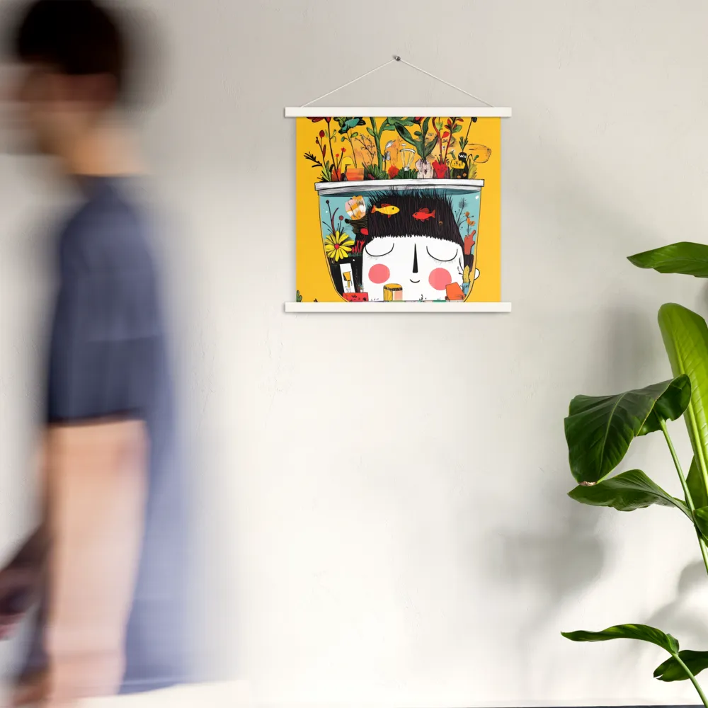 Whimsical Garden Head | Poster With White Wood Hanger | 18″×18″
