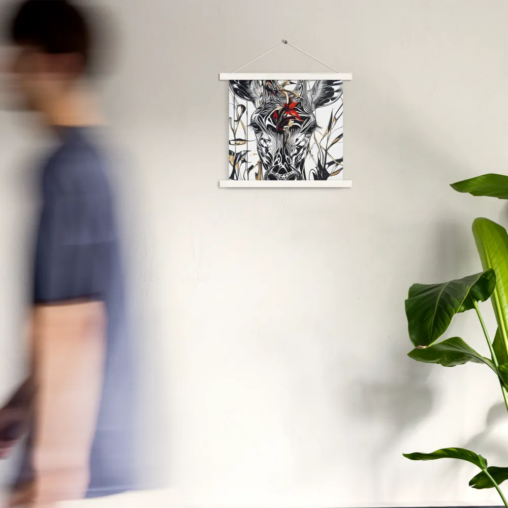Floral Elegance: The Giraffe's Portrait | Poster With White Wood Hanger | 14″×14″