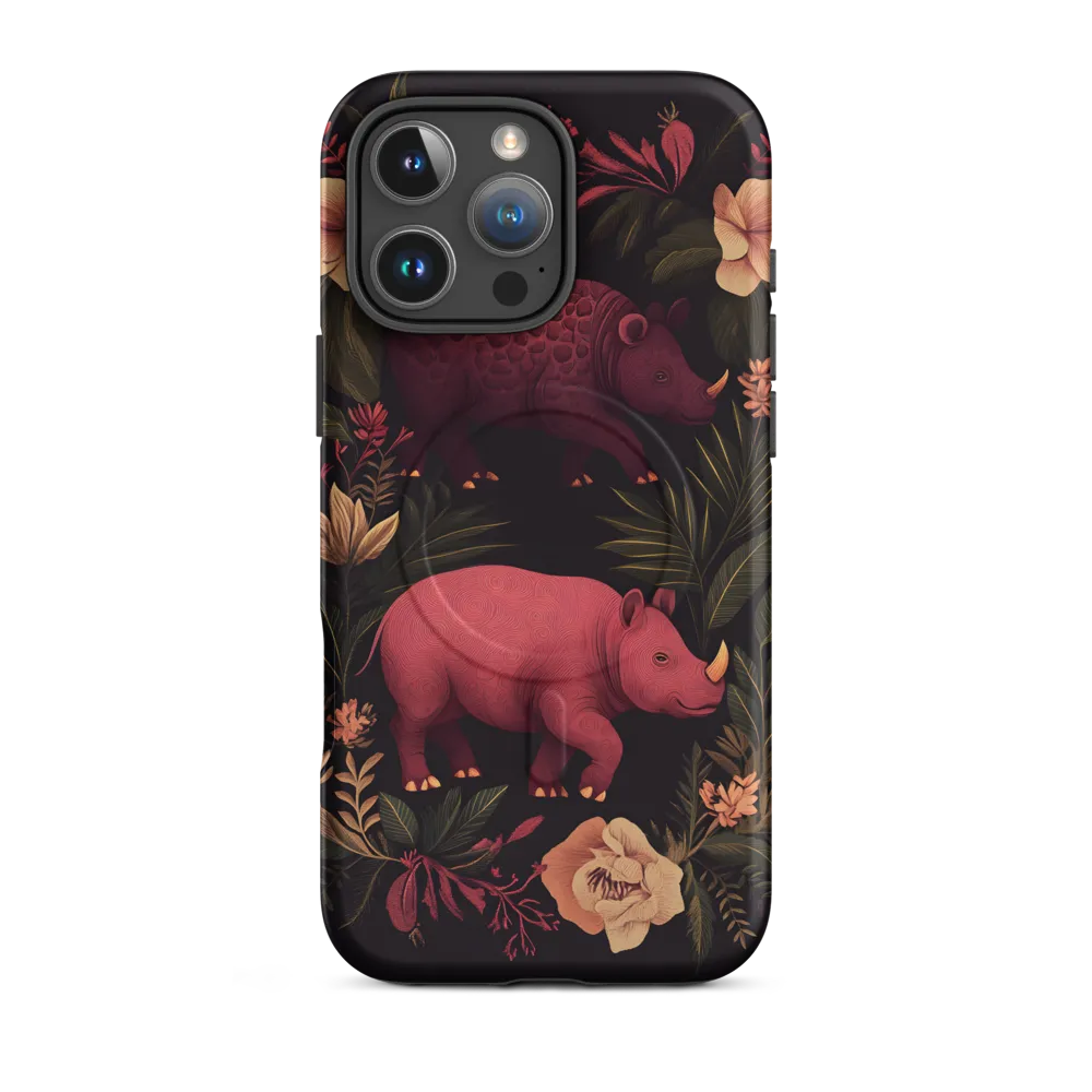 Rhinos in Floral Embrace