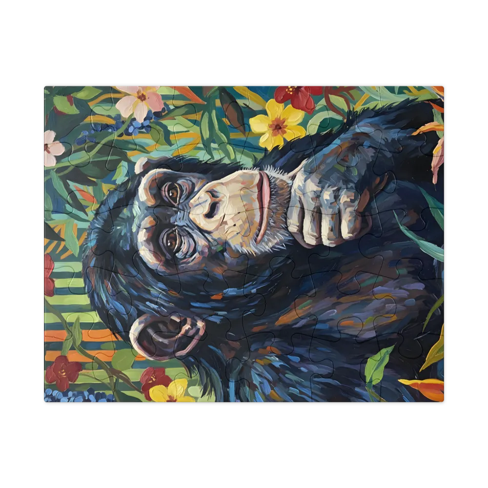 Contemplative Chimpanzee 
 Jigsaw Puzzle in Tin Box