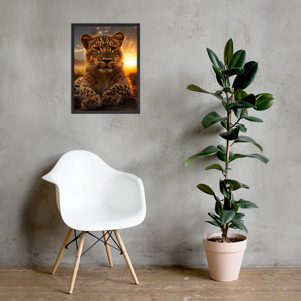 Regal Presence: The Leopard at Sunset | Poster with Black Frame | 18″×24″