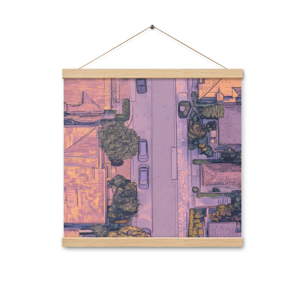 Aerial Serenity: Suburban Oasis | Poster With Oak Wood Hanger | 16″×16″