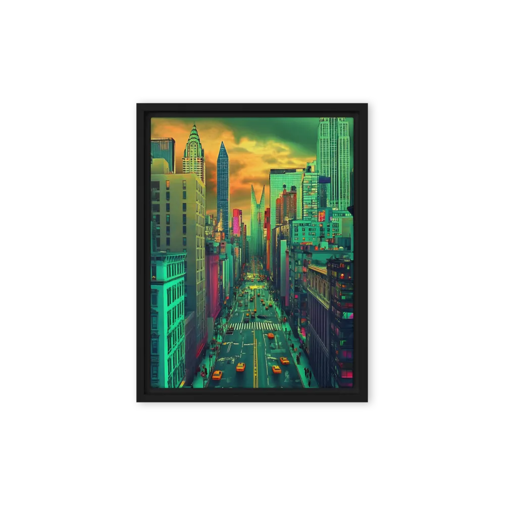 Urban Surrealism: Neon Dreams | Canvas with Black Frame | 9″×12″