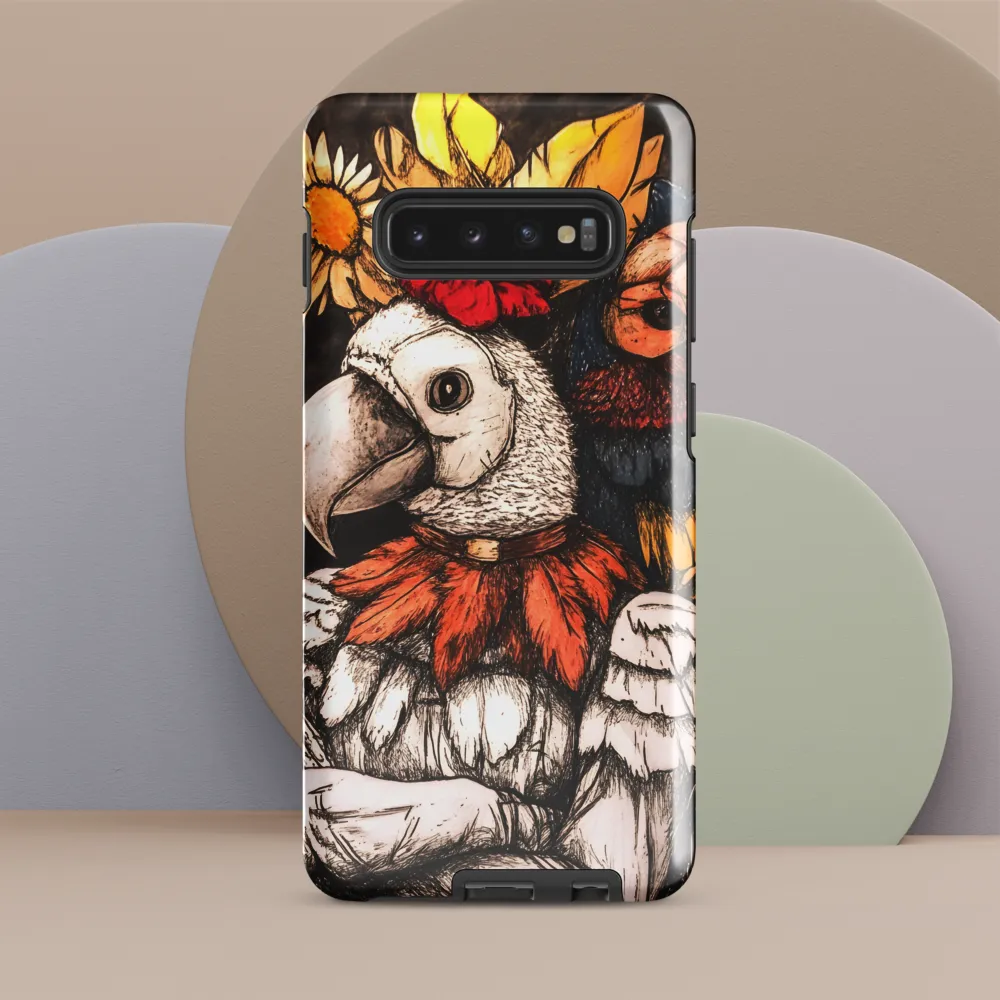 The Surreal Guardian: A Dance of Feathers and Flowers | Phone Case |  S10 Plus | Tough Case | Glossy