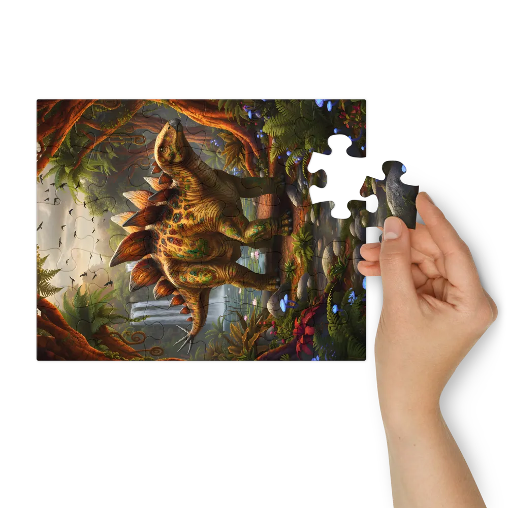 Stegosaurus at the Waterfall 
 Jigsaw Puzzle in Tin Box