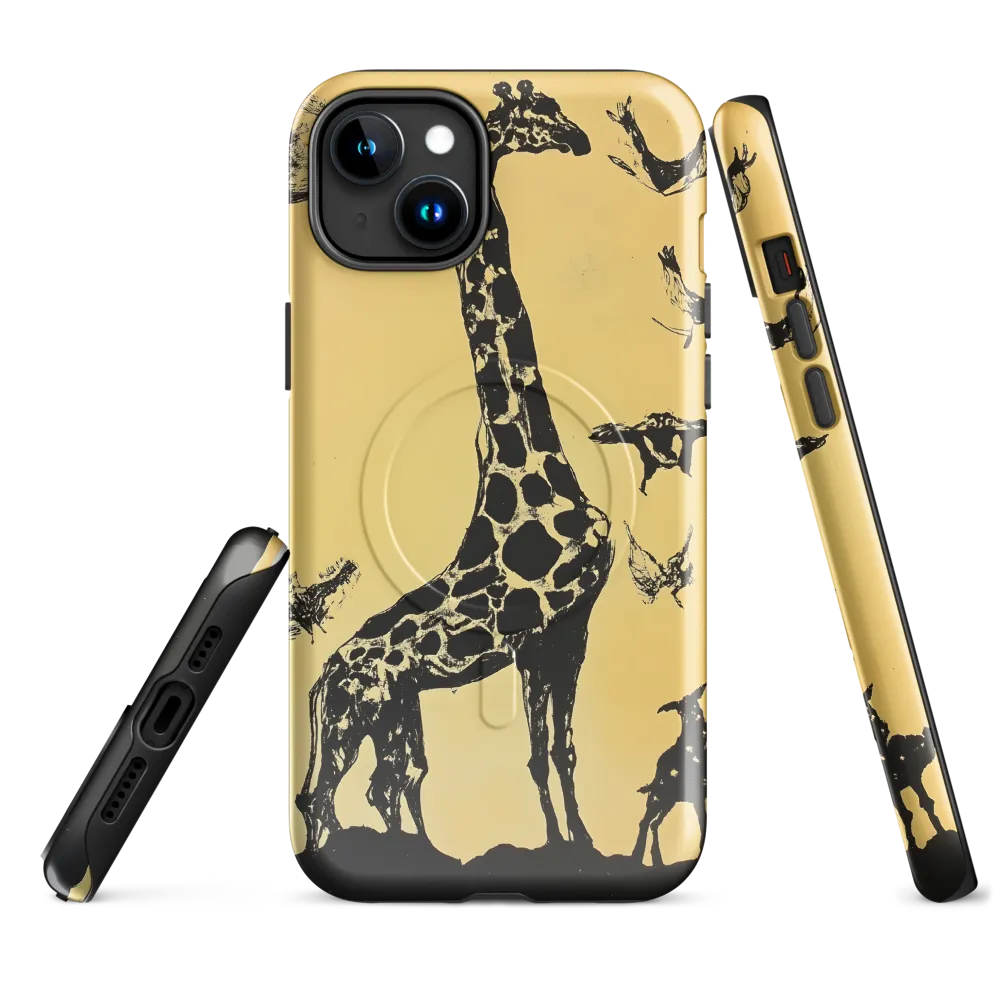Whimsical Harmony of Giraffe and Birds