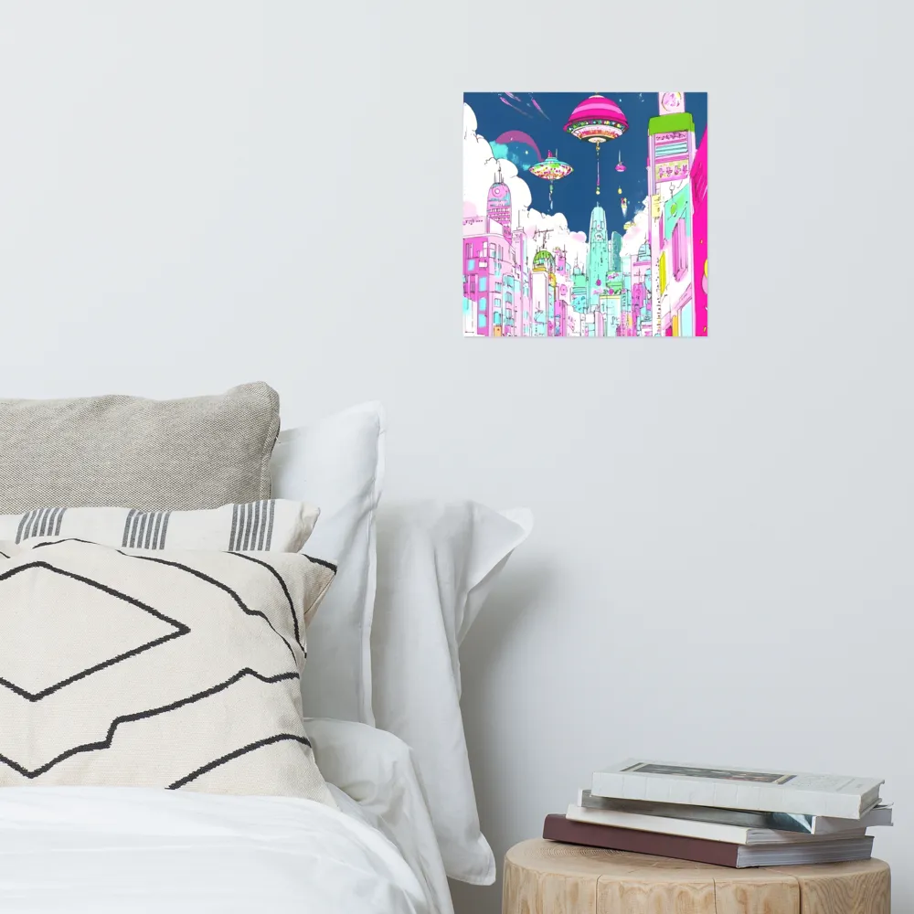 Futuristic Cityscape with Floating Structures | Poster | 14″×14″