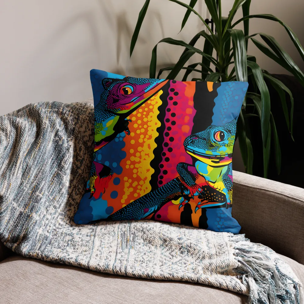 Colorful Encounters: The Playful Geckos | Pillow & Pillow Case | Multiple Sizes