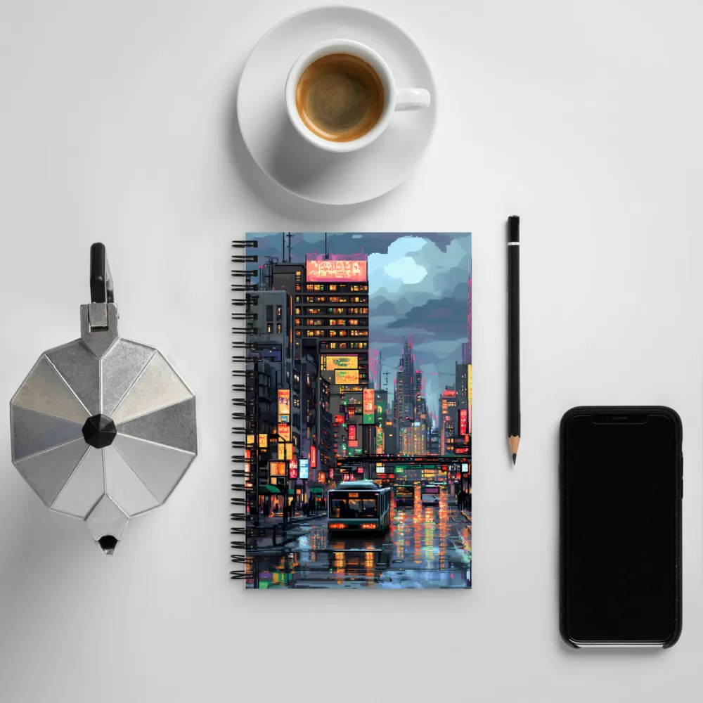 Neon Dreams: A Pixelated Urban Night | Spiral Notebook