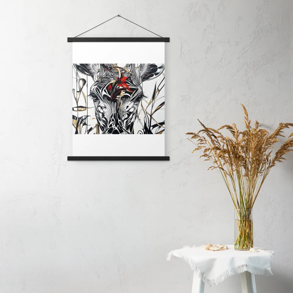 Floral Elegance: The Giraffe's Portrait | Poster With Black Wood Hanger | 18″×24″