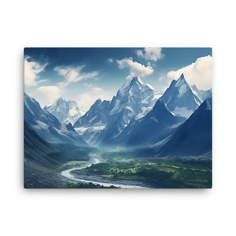Majestic Serenity: A Landscape of Mountains and Rivers | Thin Canvas | 18″×24″