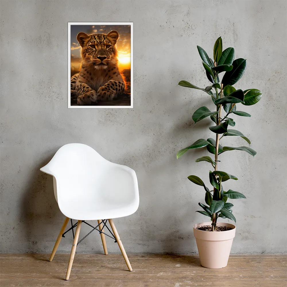 Regal Presence: The Leopard at Sunset | Poster with White Frame | 18″×24″