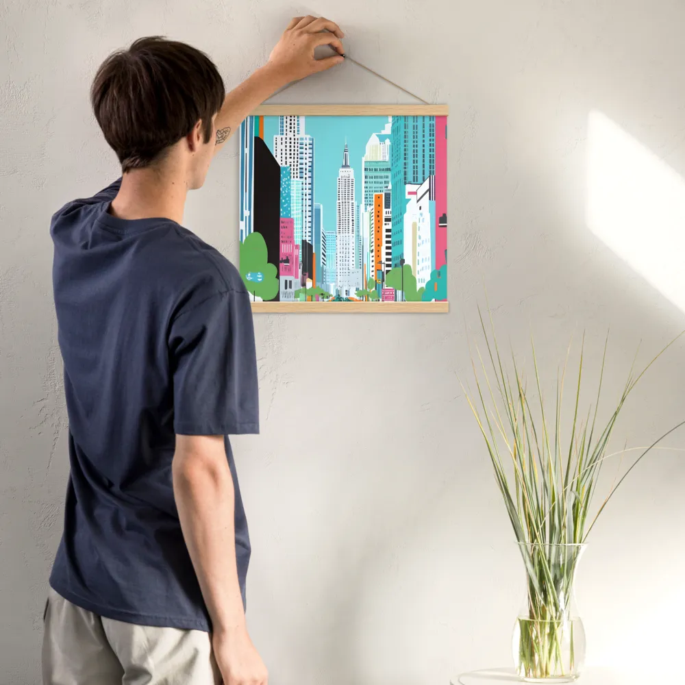 Urban Symphony: A Modern Cityscape | Poster With Oak Wood Hanger | 16″×16″