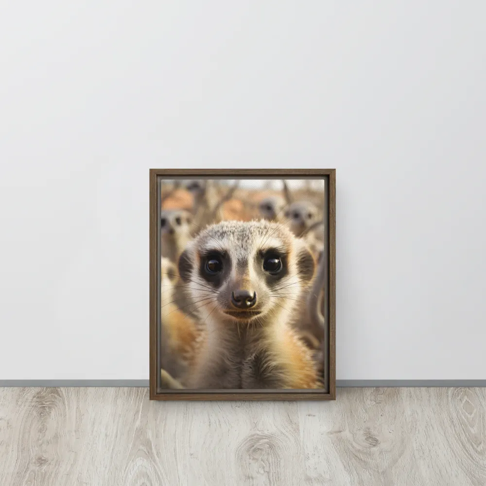Curious Meerkats in Community | Canvas with Brown Frame | 11″×14″