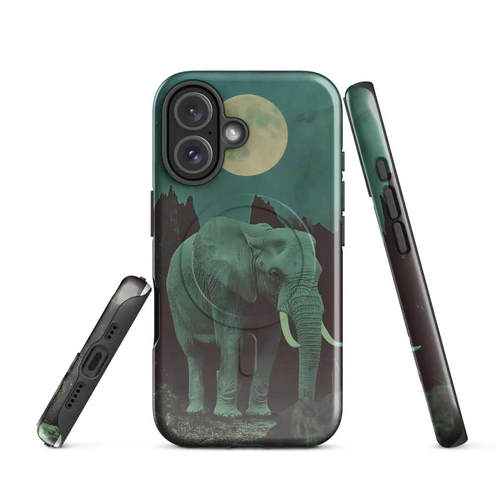 Ethereal Presence: Elephant Under a Full Moon | Phone Case |  16 | MagSafe® Tough Case | Glossy