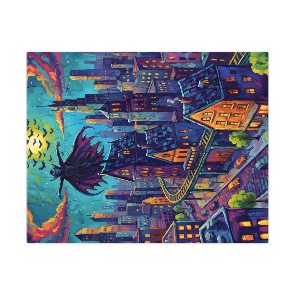 Moonlit Vampire Over City 
 Jigsaw Puzzle in Tin Box