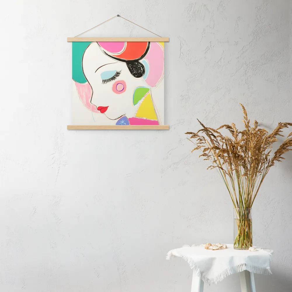 Whimsical Portrait in Colorful Abstraction | Poster With Oak Wood Hanger | 18″×18″