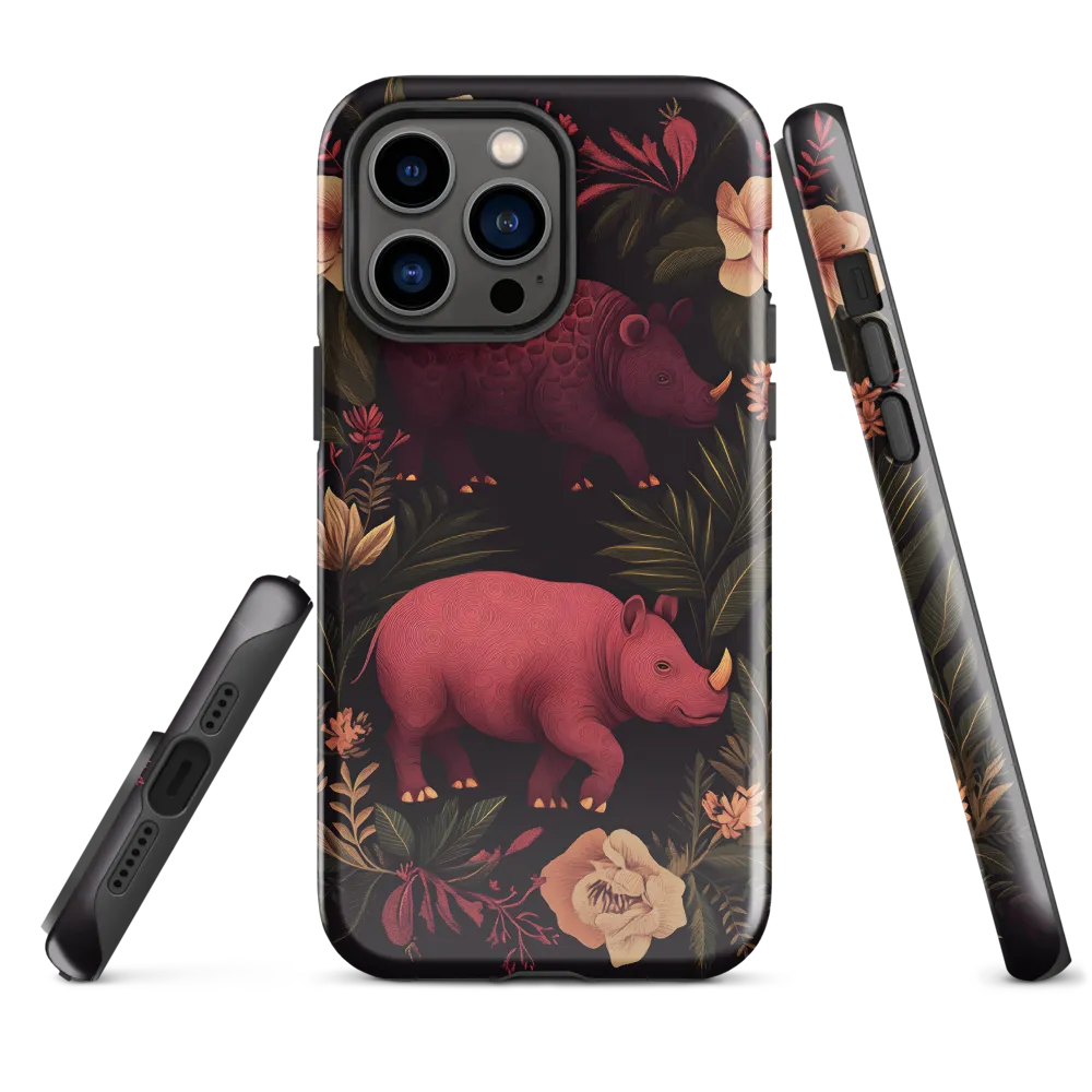 Rhinos in Floral Embrace