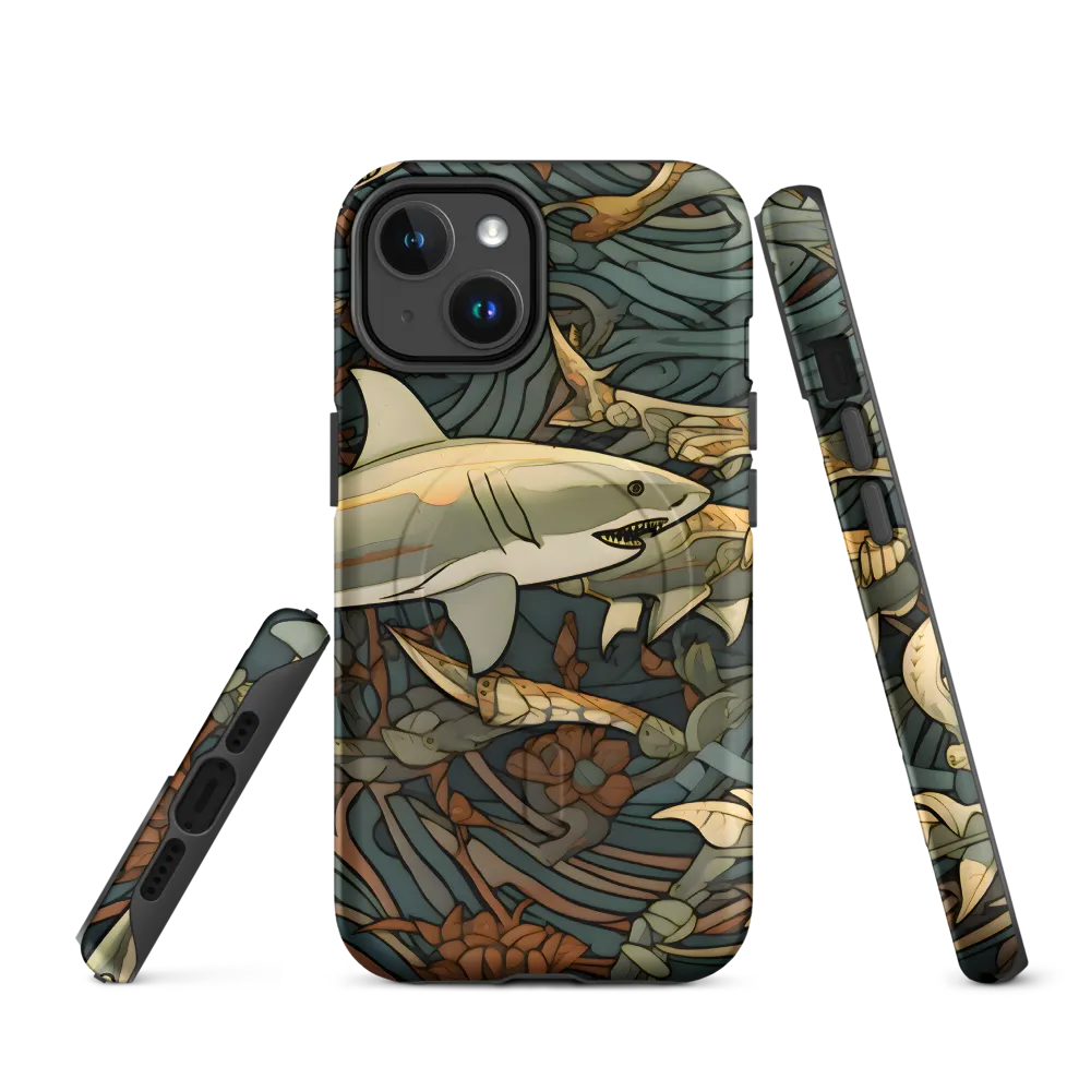 Dynamic Harmony of Sharks and Flora | Phone Case |  14 | MagSafe® Tough Case | Matte