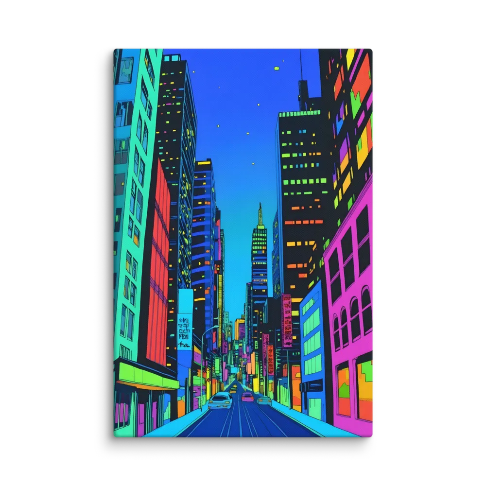 Neon Dreamscape: A Futuristic City at Dusk | Canvas | 32″×48″