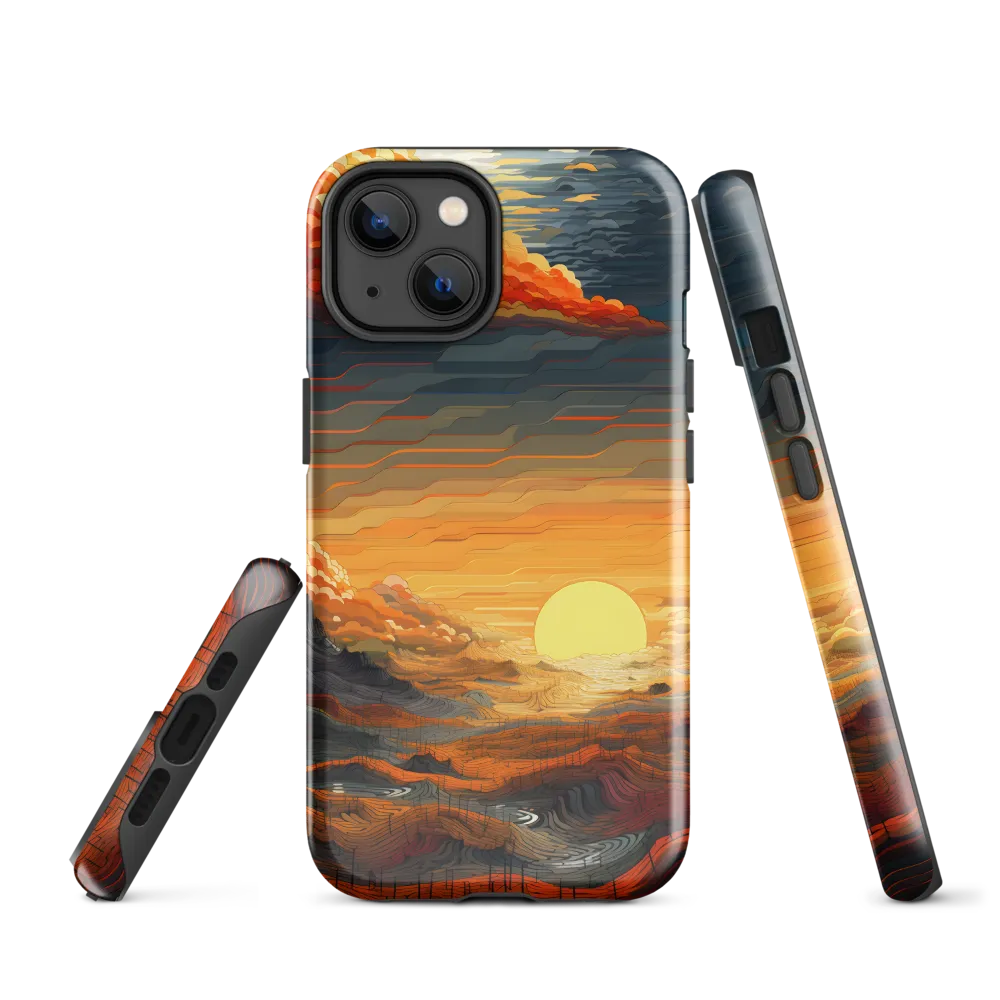 Ethereal Sunset: A Serene Landscape in Flowing Forms | Phone Case |  14 | Tough Case | Glossy