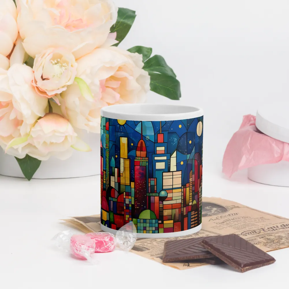 Geometric Harmony: A Vibrant Cityscape | Mugs | Multiple Sizes & Colors