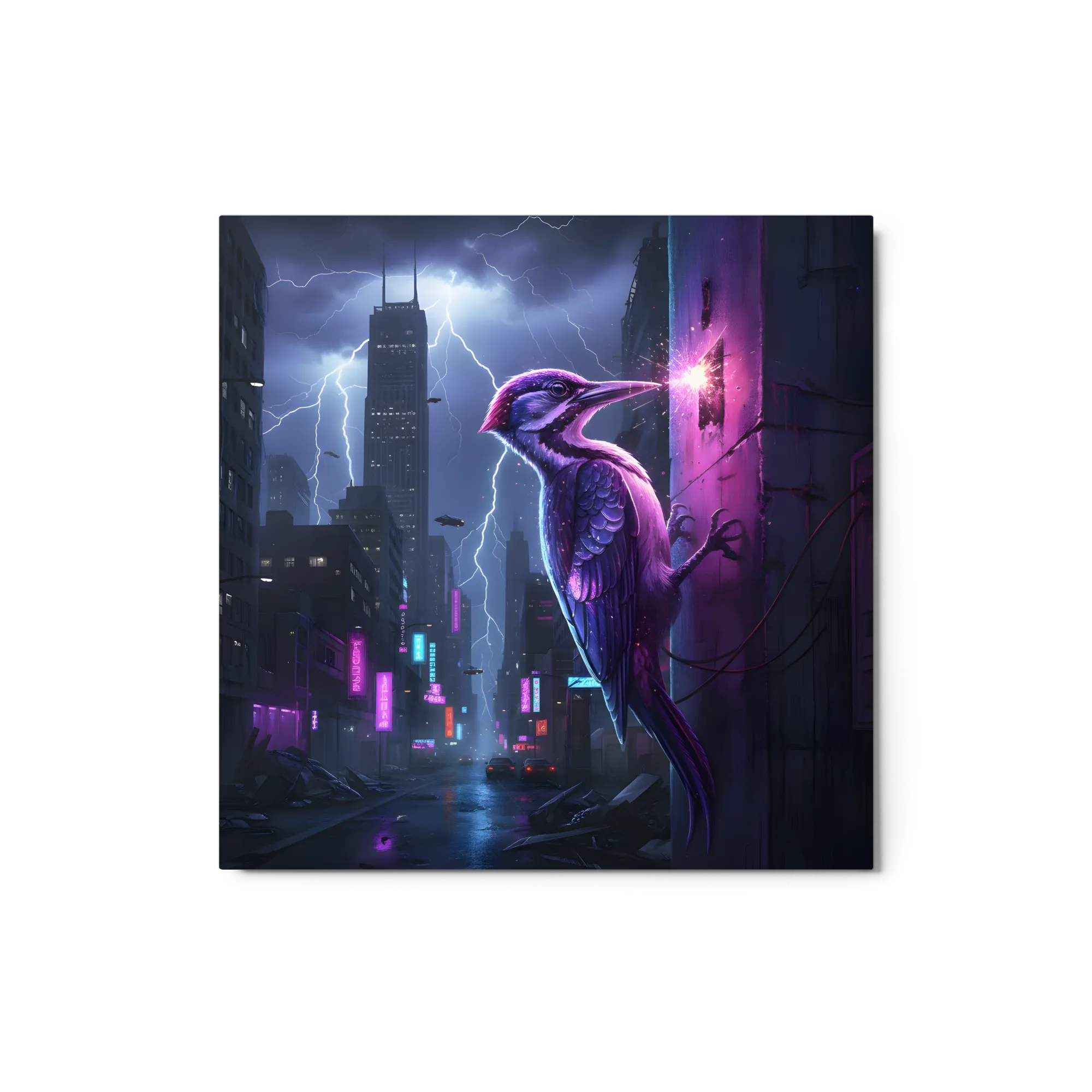 Neon Woodpecker 
 Metal Print | 12″x 12″