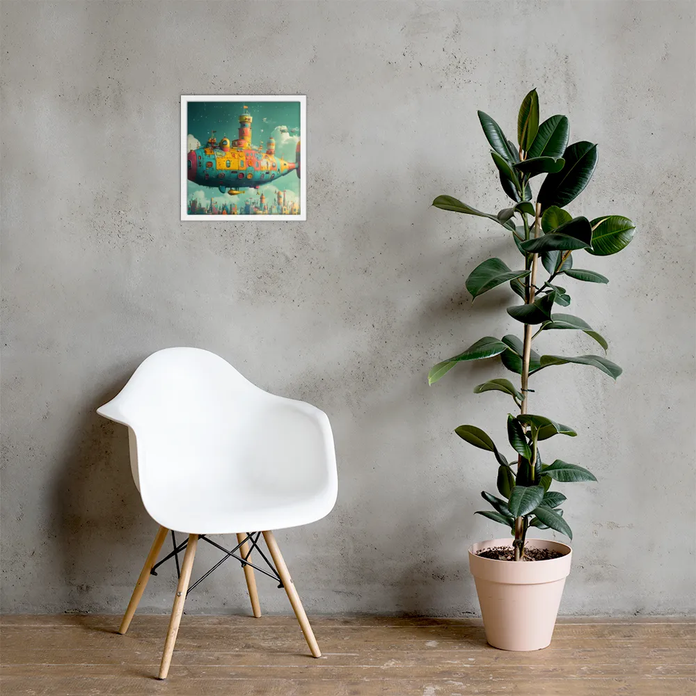 Submerged Dreams: A Whimsical Voyage | Poster with White Frame | 14″×14″