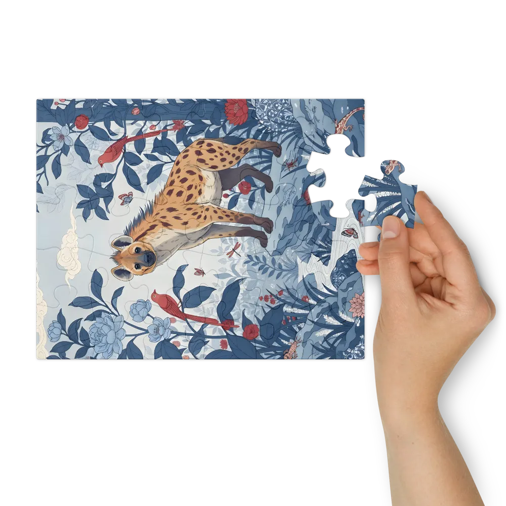 Hyena in the Blue Garden 
 Jigsaw Puzzle in Tin Box