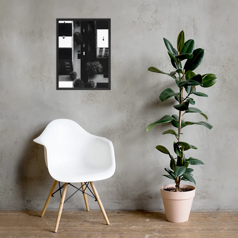Urban Serenity from Above | Poster with Black Frame | 18″×24″