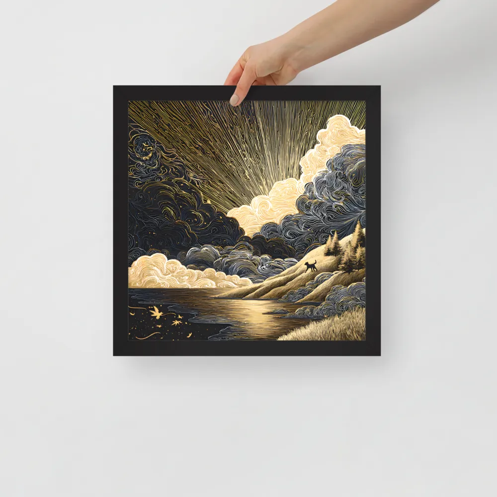 Gilded Dawn 
 Poster with Black Frame | 14″x 14″
