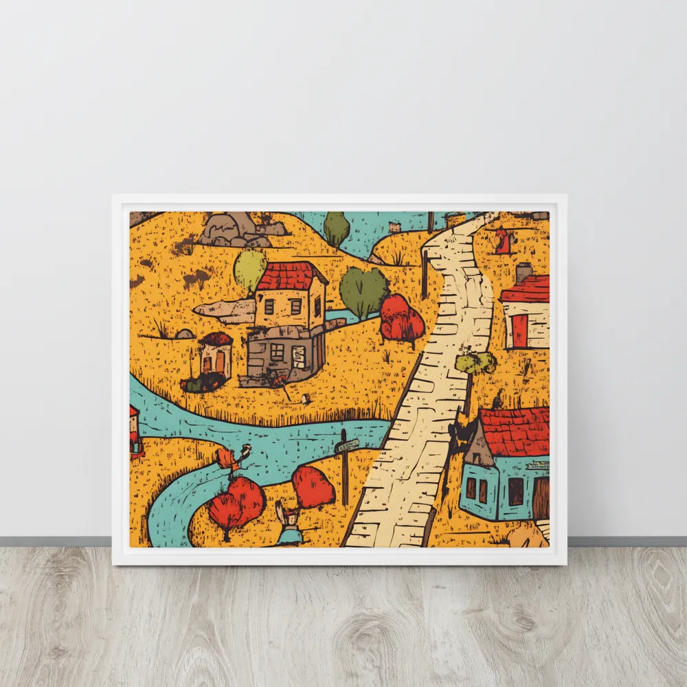 Whimsical Village Landscape | Canvas with White Frame | 16″×20″
