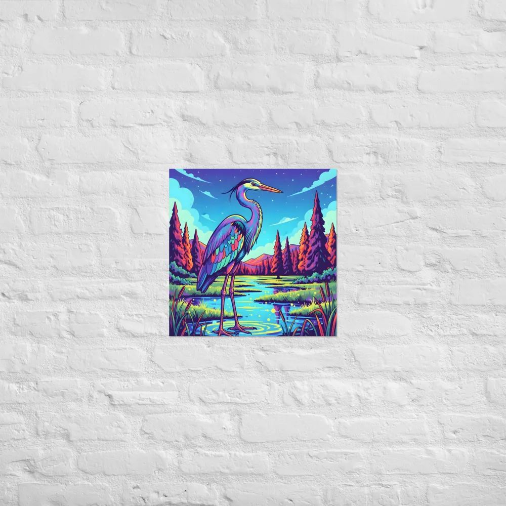 Neon Heron 
 Poster | 18″x 18″