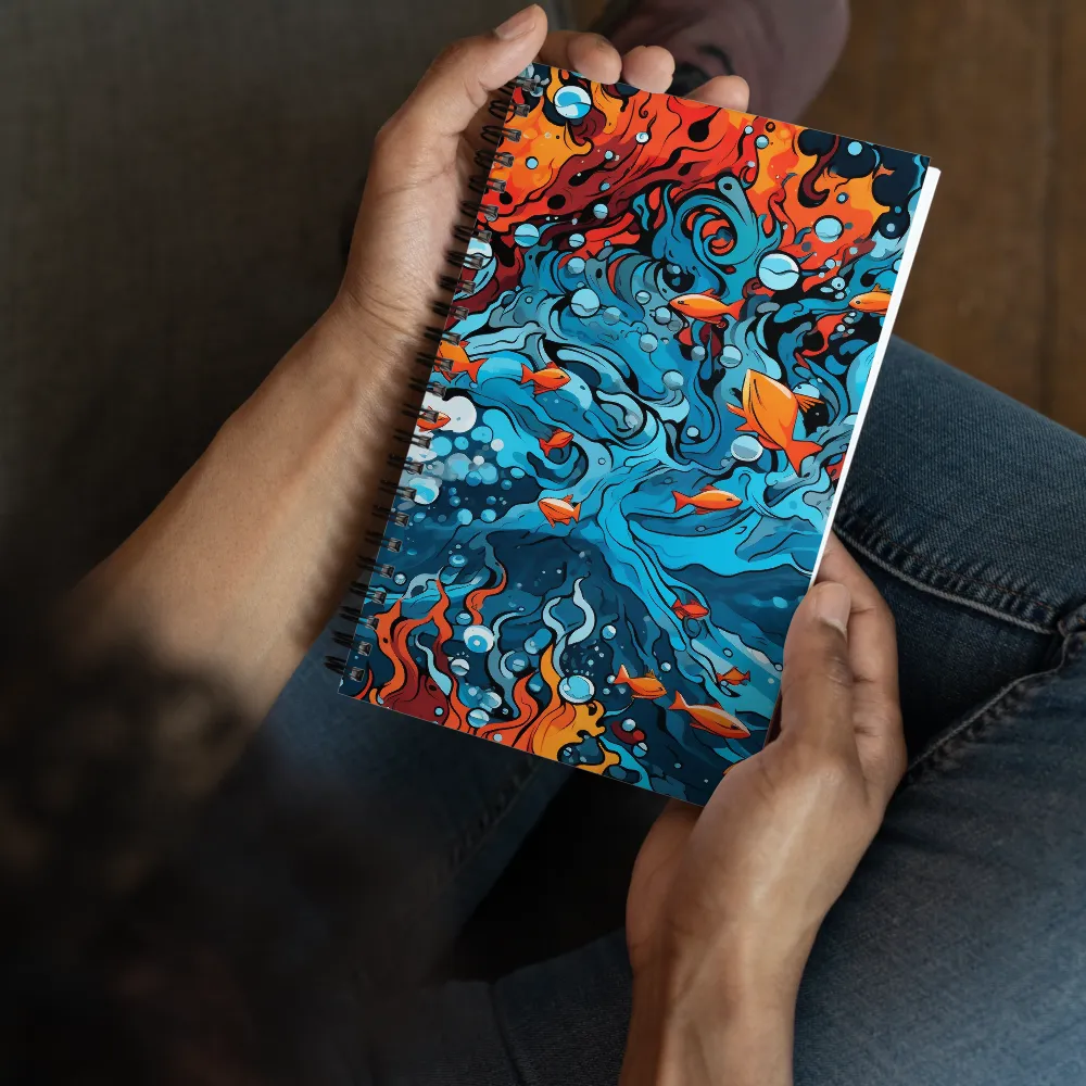 Fluid Harmony: Ocean and Flames | Spiral Notebook