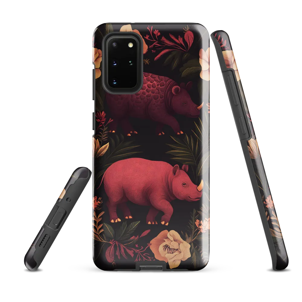 Rhinos in Floral Embrace