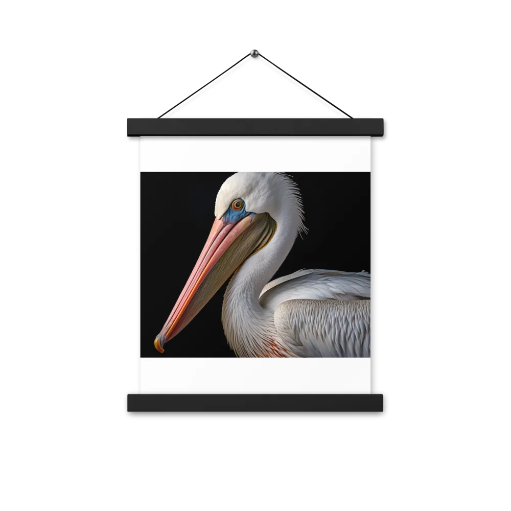 Elegance in White: The Pelican | Poster With Black Wood Hanger | 11″×14″