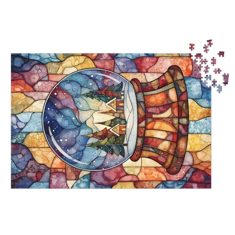 Winter Wonderland Stained Glass 
 Jigsaw Puzzle in Tin Box