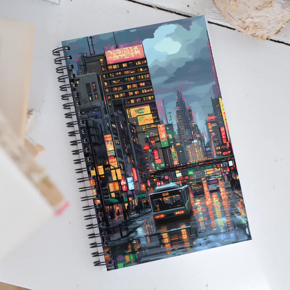 Neon Dreams: A Pixelated Urban Night | Spiral Notebook