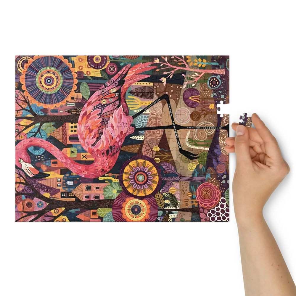 Pink Flamingo Garden 
 Jigsaw Puzzle in Tin Box