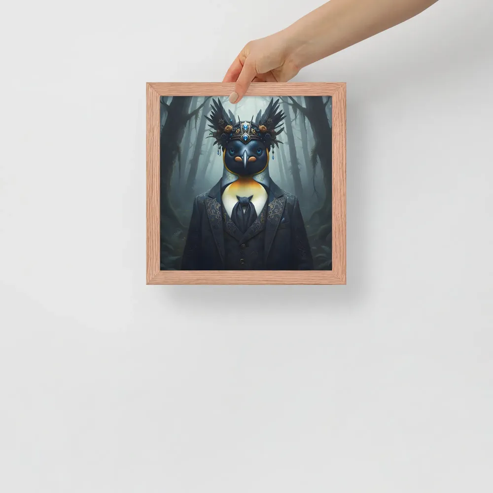 Regal Penguin 
 Poster with Red oak Frame | 10″x 10″