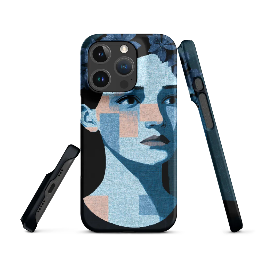 Grid-Wreathed Cyan Portrait