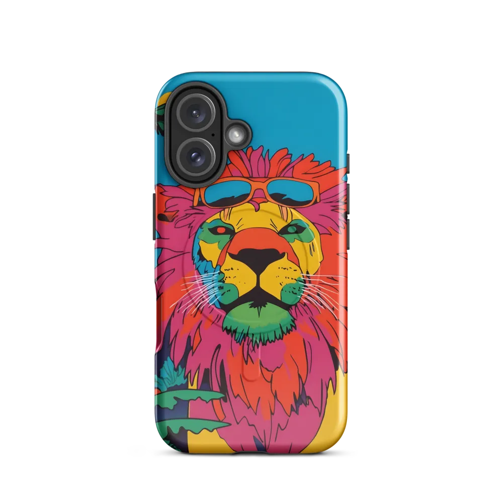 Lion with Sunglasses: A Vibrant Tropical Portrait | Phone Case |  16 | MagSafe® Tough Case | Glossy