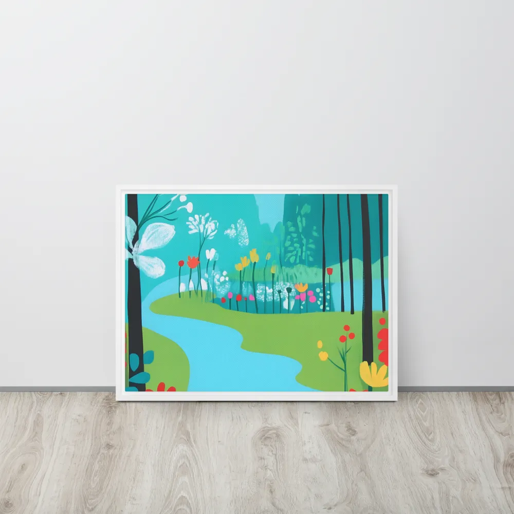 Whispers of Spring: A Colorful Retreat | Canvas with White Frame | 18″×24″