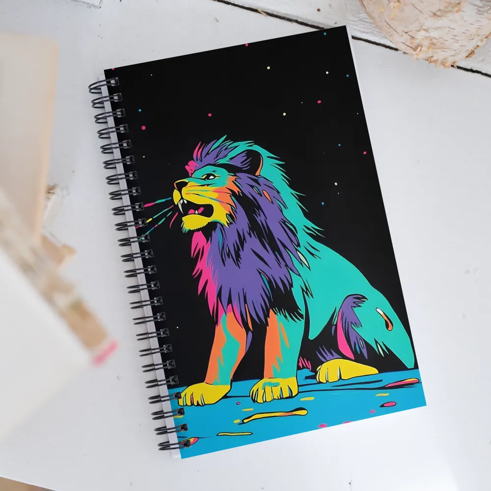 Roaring Colors: The Neon Lion | Spiral Notebook