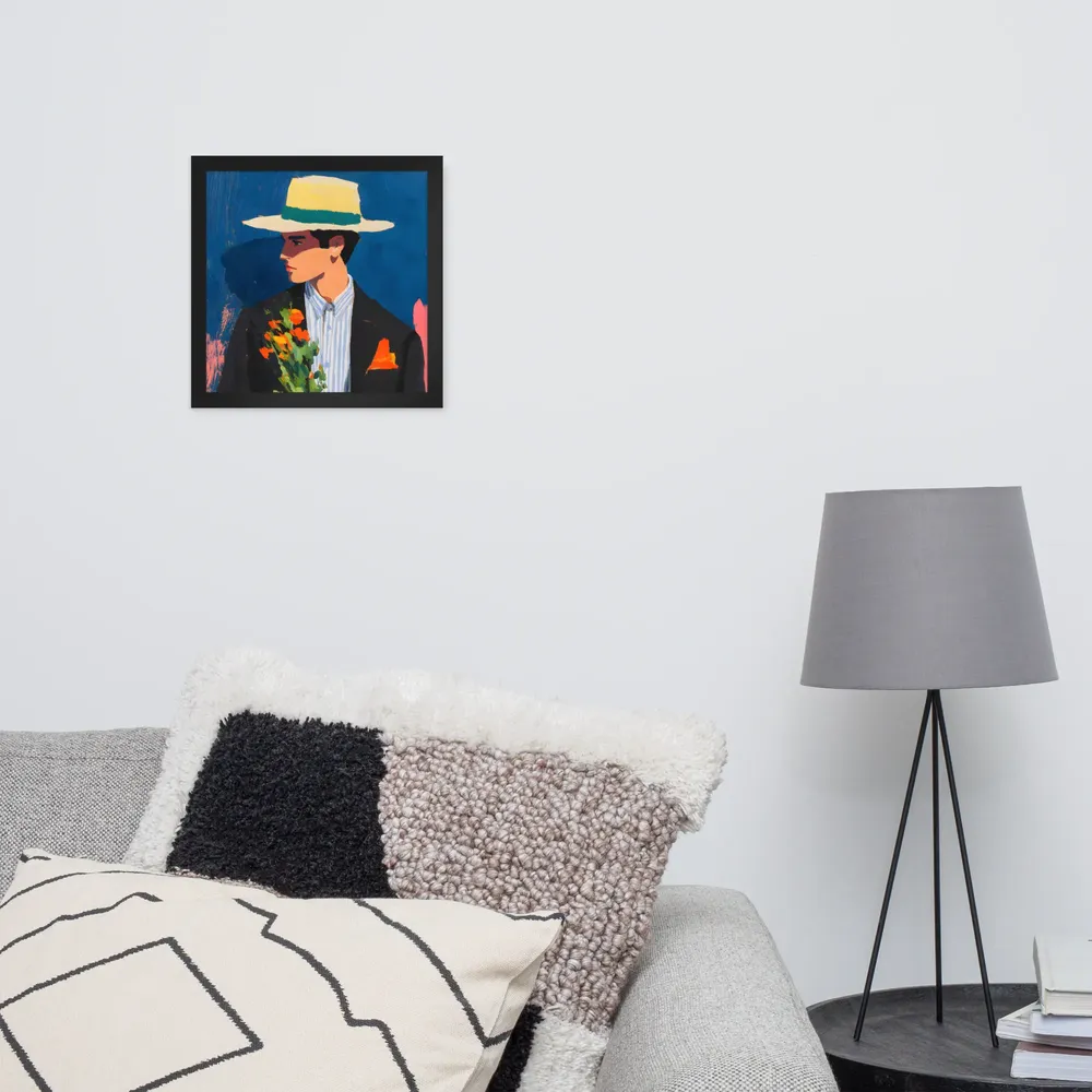 Portrait with Hat and Flowers 
 Poster with Black Frame | 12″x 12″