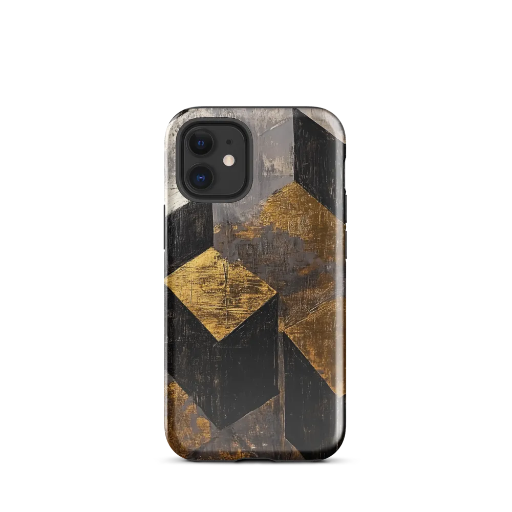 Geometric Harmony in Gold and Black | Phone Case |  12 mini | Tough Case | Glossy