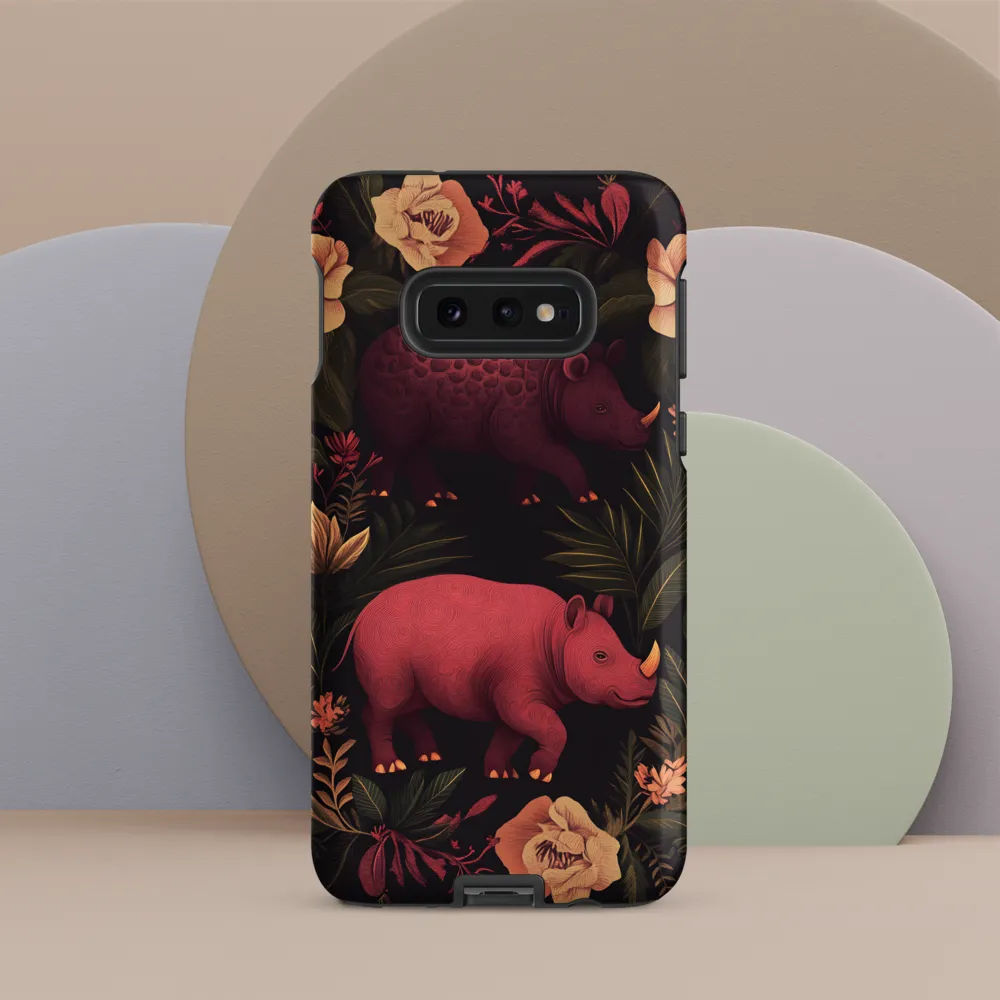 Rhinos in Floral Embrace