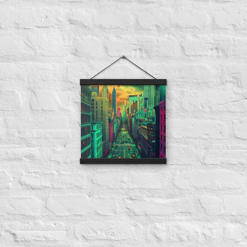 Urban Surrealism: Neon Dreams | Poster With Black Wood Hanger | 12″×12″