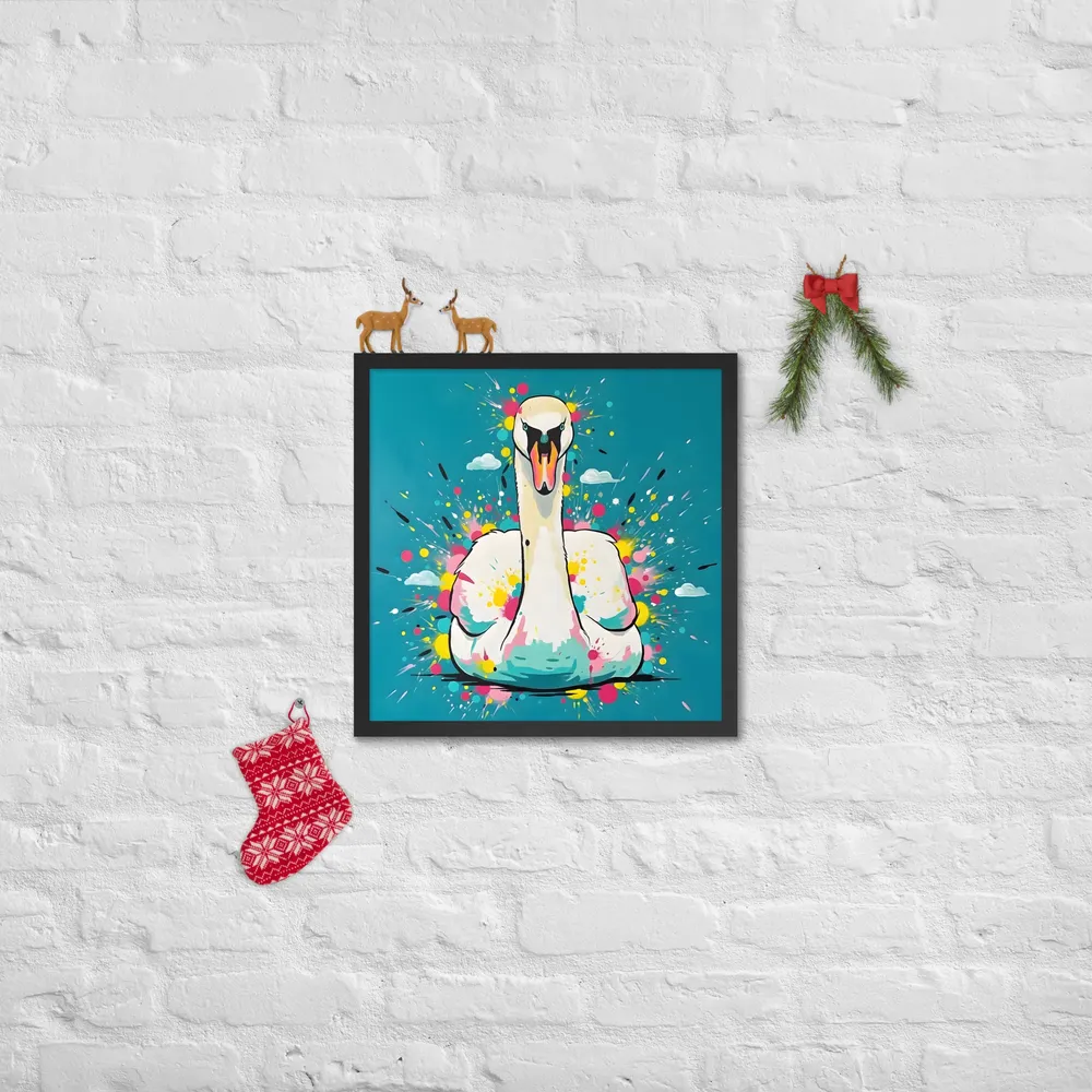 Swan Splash 
 Poster with Black Frame | 18″x 18″